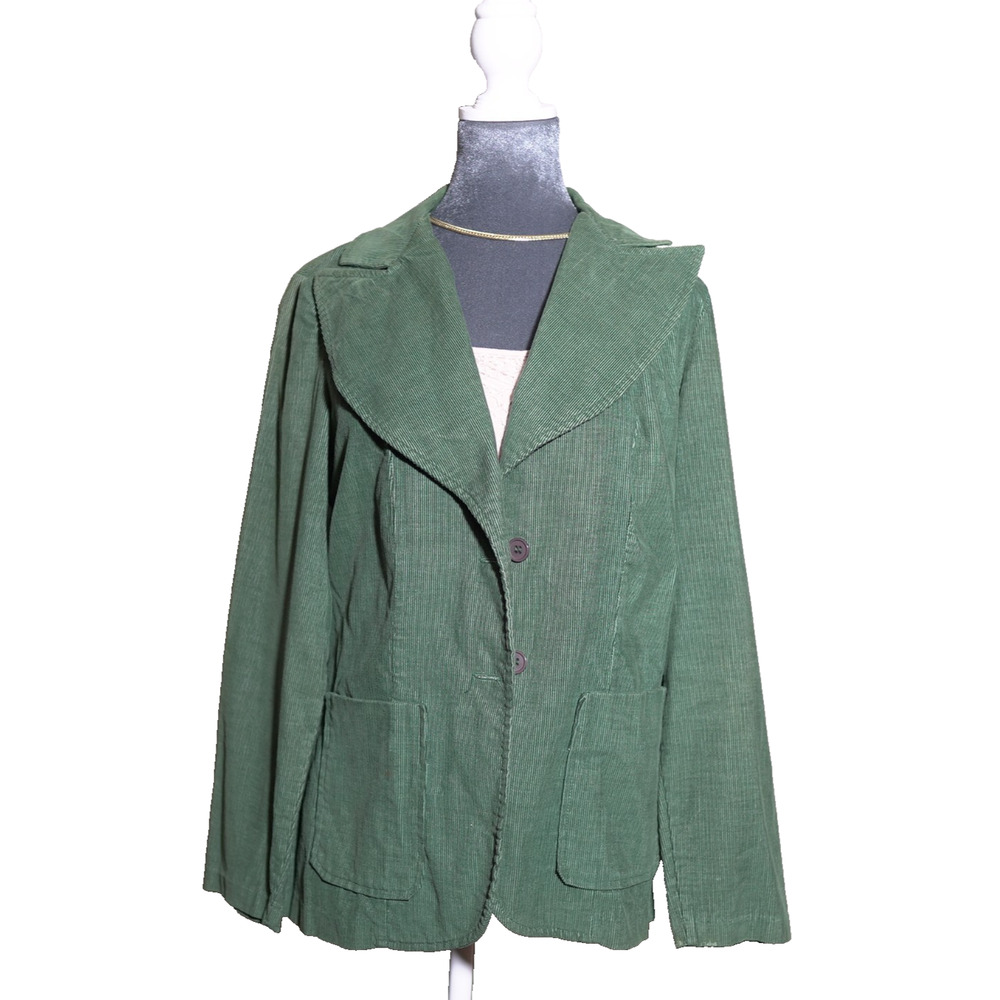 Vintage Green Corduroy Blazer L Notch Lapel 2 Button Holiday Jacket